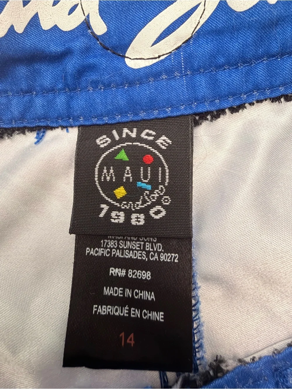 Maui and Sons Blue Shark-Print Boys size 14 Swim Trunks